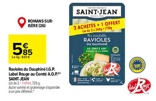 ravioles du dauphiné i.g.p. label rouge au comté a.o.p. saint-jean