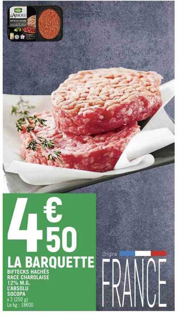 biftecks hachés race charolaise 12% m.g. l'absolu socopa
