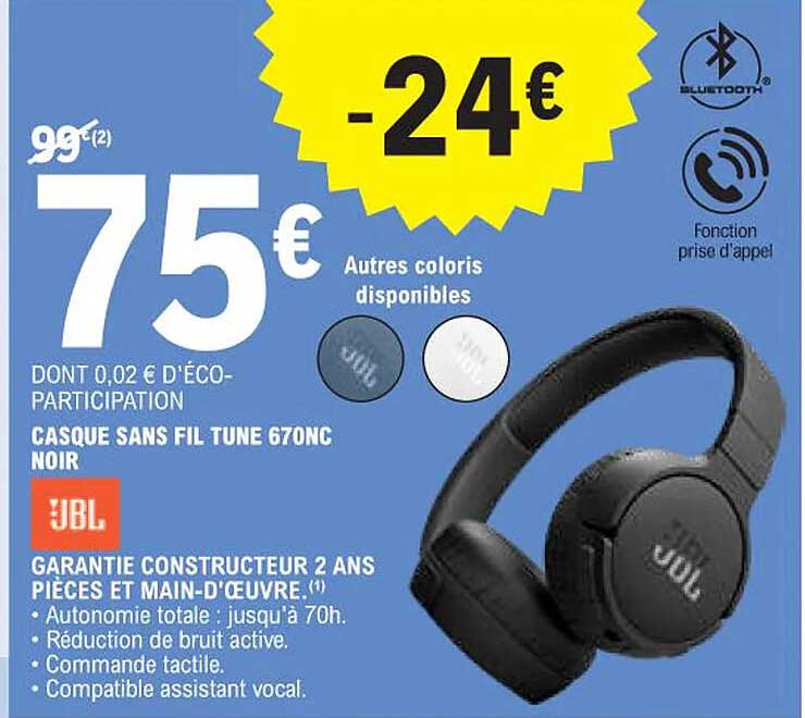 casque sans fil tune 670nc noir jbl