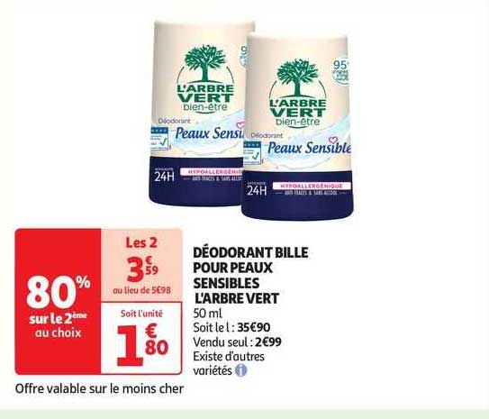 déodorant bille pour peaux sensibles l'arbre vert
