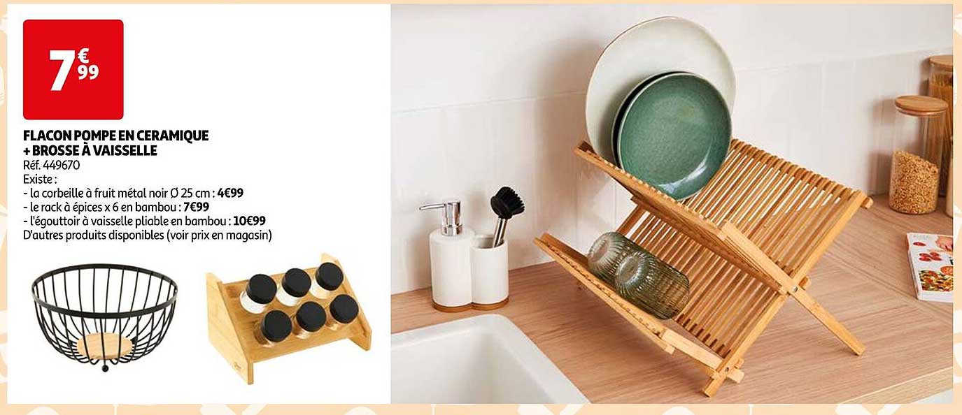 Flacon Pompe En Céramique + Brosse à Vaisselle