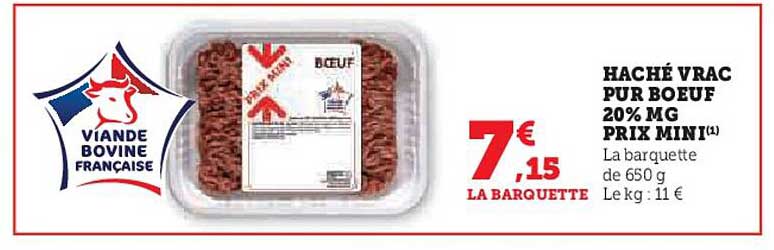 haché vrac pur bœuf 20% mg prix mini