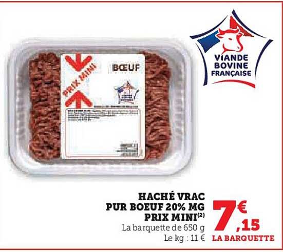 haché vrac pur bœuf 20% mg prix mini