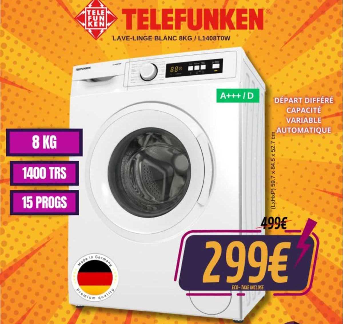 lave-linge blanc 8 kg telefunken