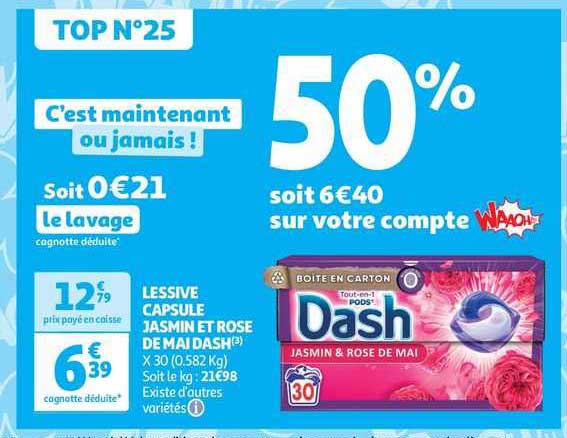 lessive capsule jasmin et rose de mai dash