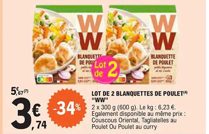 lot de 2 blanquettes de poulet "ww"