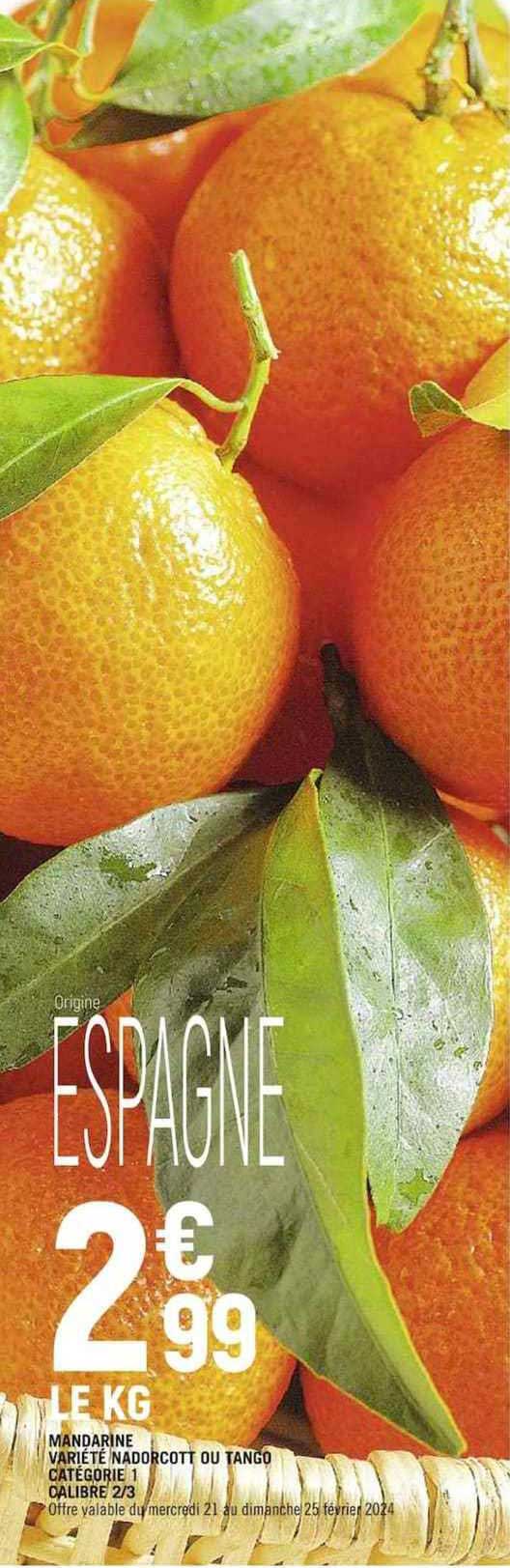 mandarine variété nadorcott ou tango catégorie 1 calibre 2/3