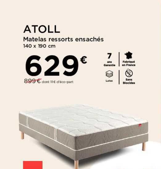matelas ressorst ensachés 140 x 190 cm atoll