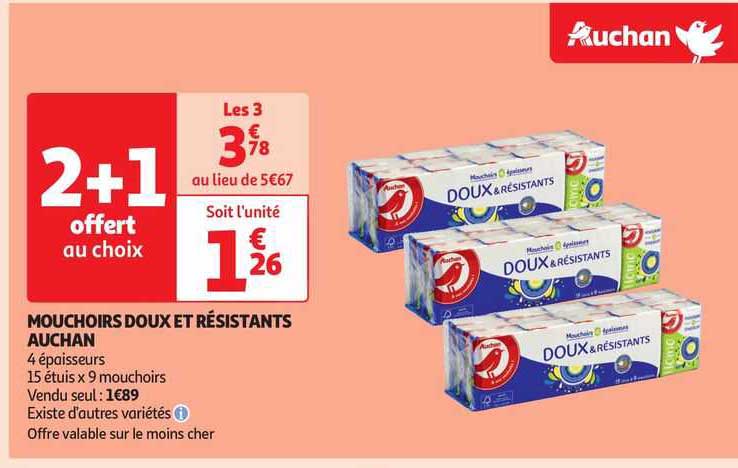 mouchoirs doux et résistants auchan