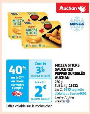 mozza sticks sauce red pepper surgelés auchan