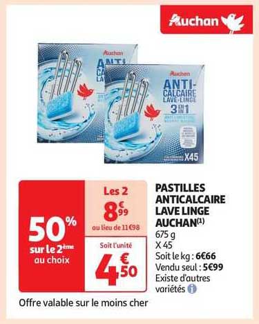 pastilles anticalcaire lave linge auchan