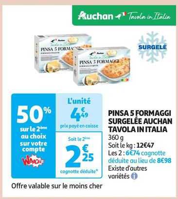 pinsa 5 formaggi surgelée auchan tavola in italia