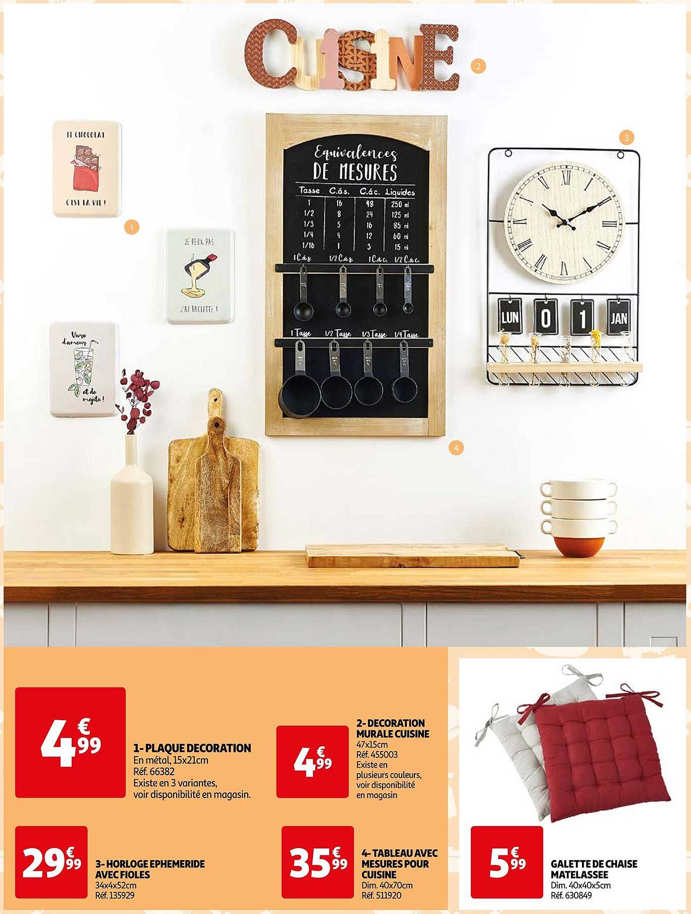 plaque décoration, horloge épheneride avec fioles, décoration murale cuisine, tableau avec mesures pour cuisine, galette de chaise matelassé