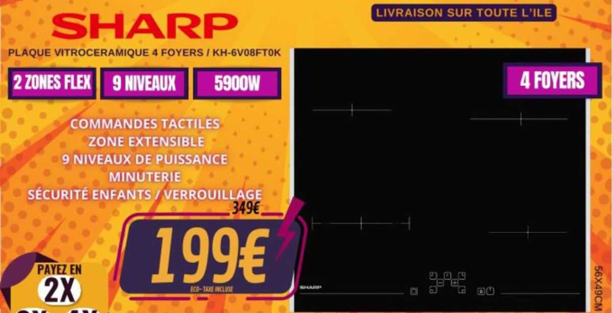 plaque vitrocéramique 4 foyers sharp