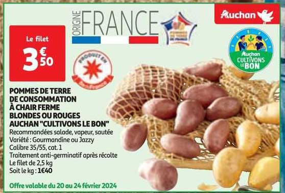 pommes de terre de consommation à chair ferme blondes ou rouges auchan "cultivons le bon"