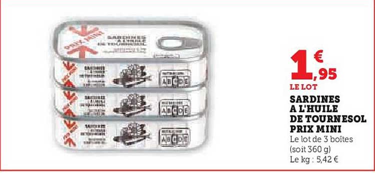 sardines à l'huile de tournesol prix mini
