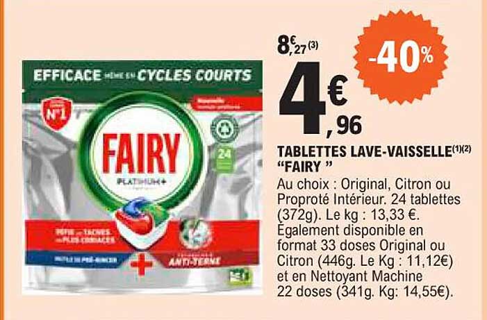 tablettes lave-vaisselle "fairy"