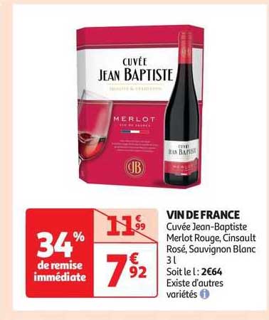 vin de france cuvée jean-baptiste merlot rouge, cinsault rosé, sauvignon blanc