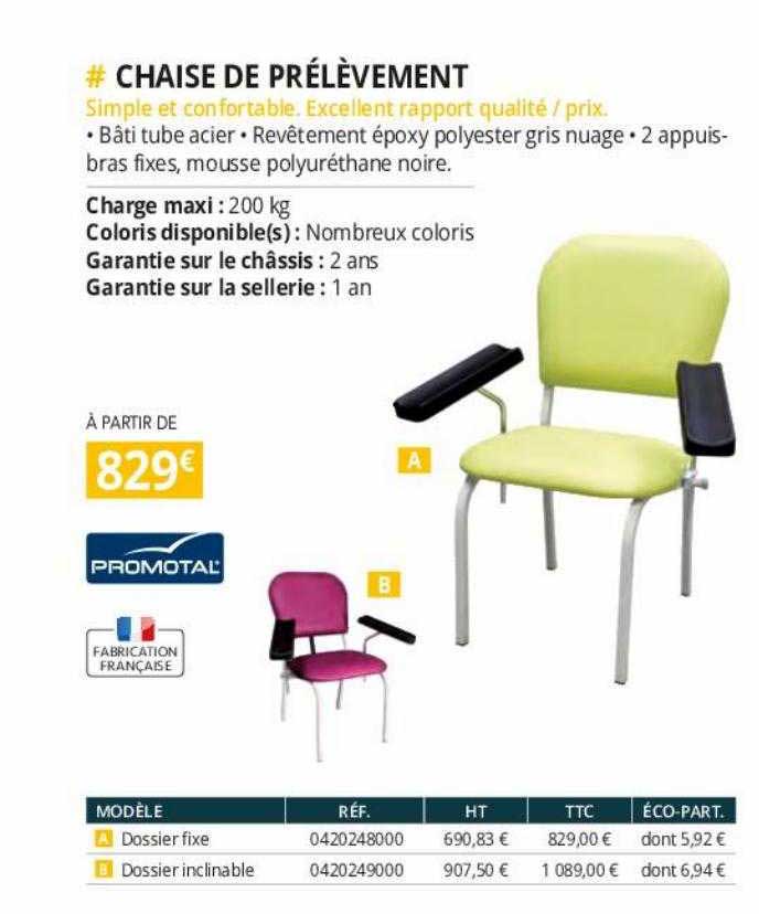 chaise de prélèvement promotal