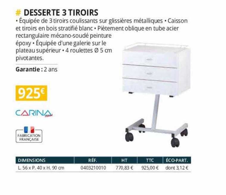 desserte 3 tiroirs carina