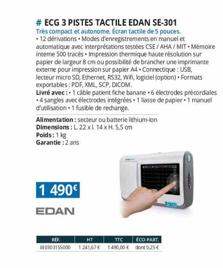 ecg 3 pistes tactile edan se-301