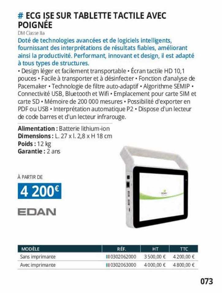 ecg ise sur tablette tactile avec poignée edan