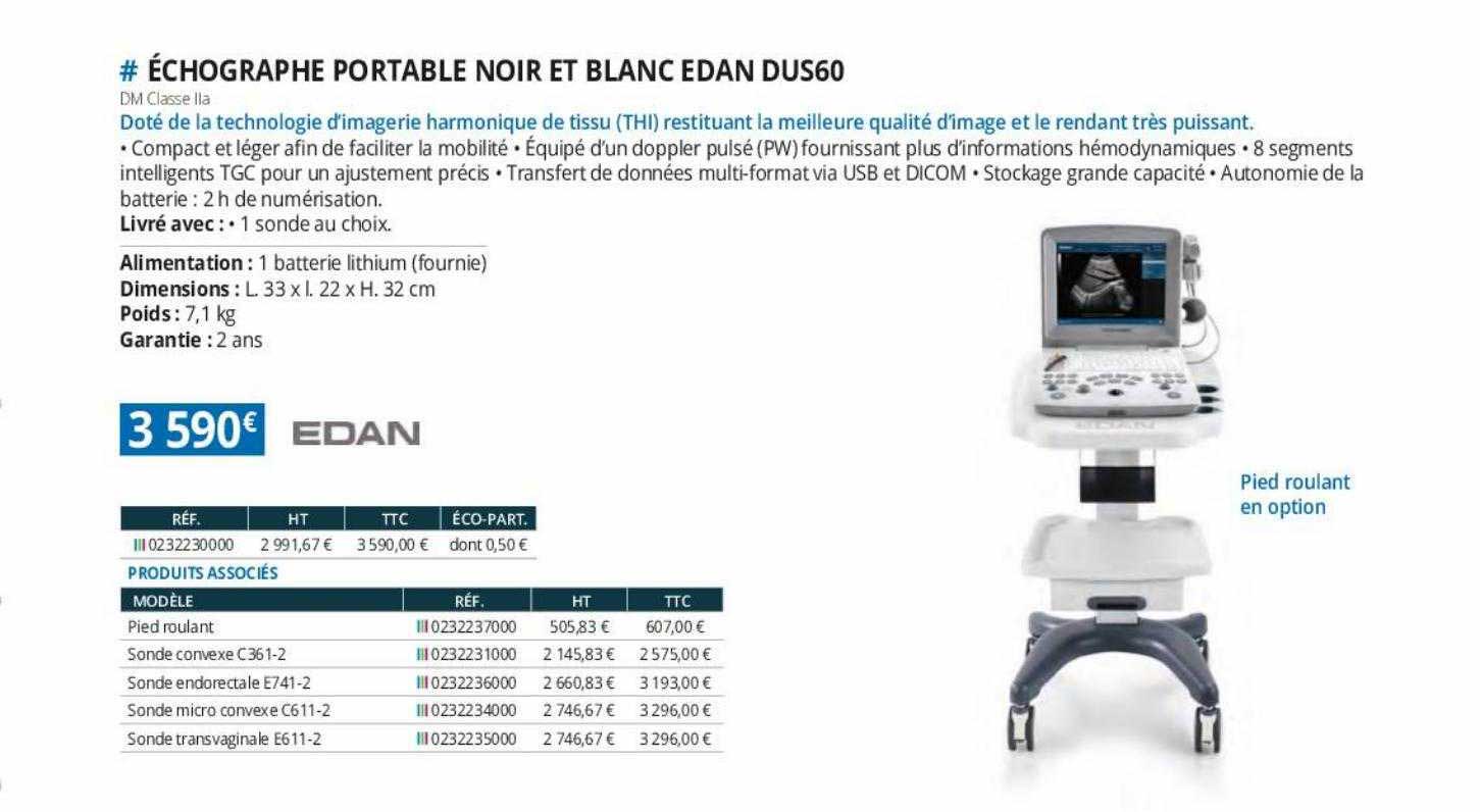 échographe portable noir et blanc edan dus60