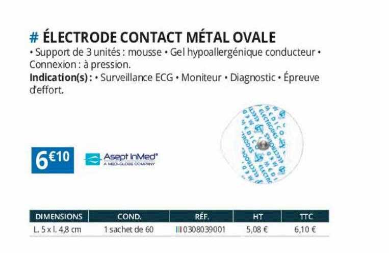 électrode contact métal ovale