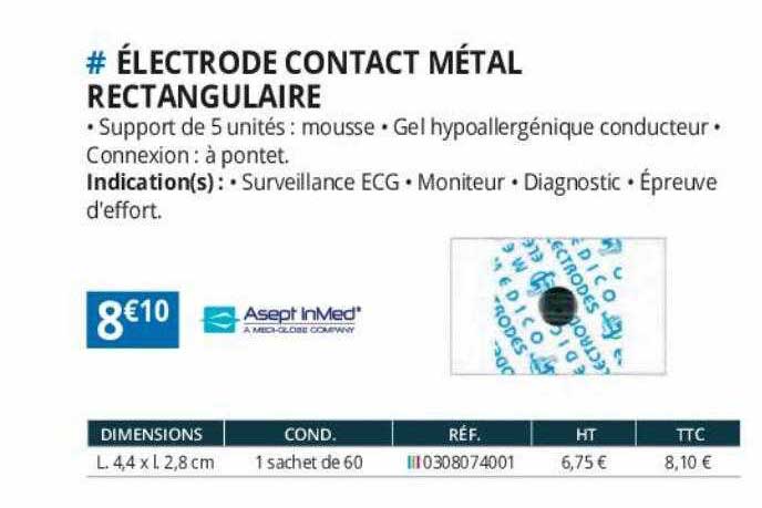 électrode contact métal rectangulaire