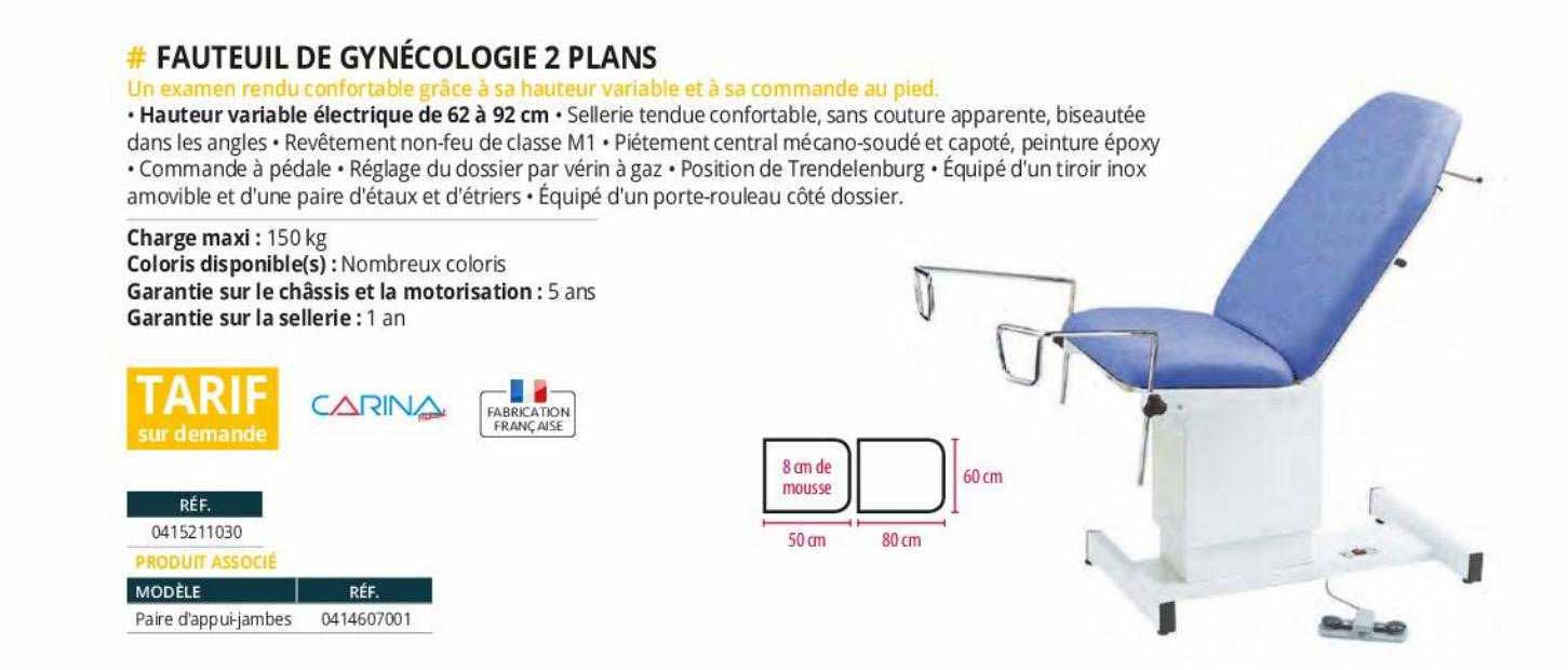 fauteuil de gynécologie 2 plans carina