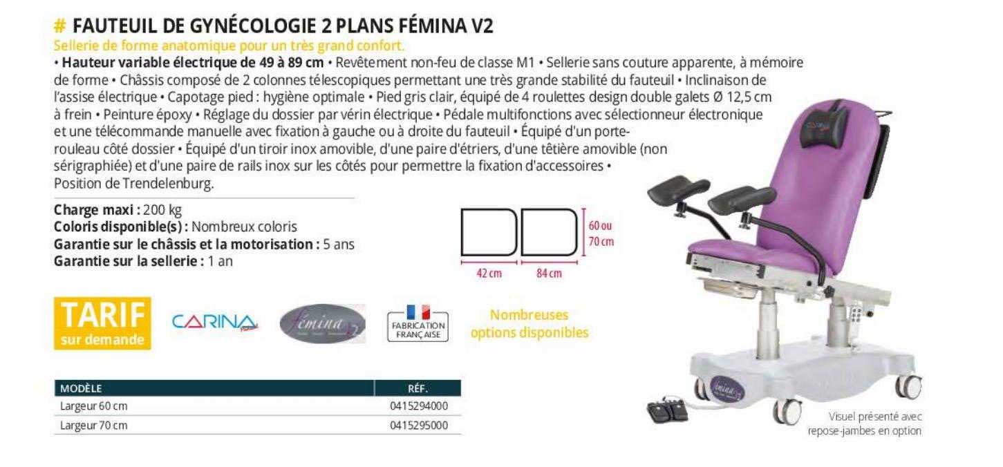 fauteuil de gynécologie 2 plans fémina v2 carina