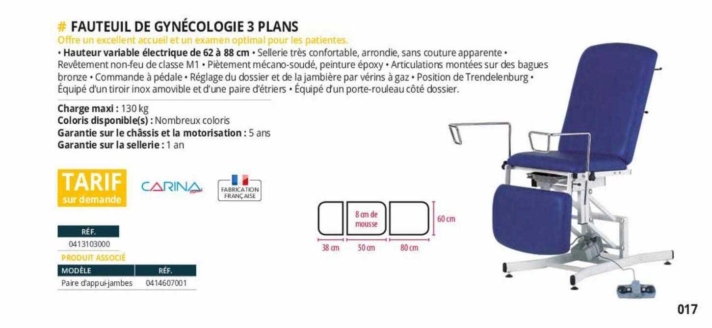 fauteuil de gynécologie 3 plans carina