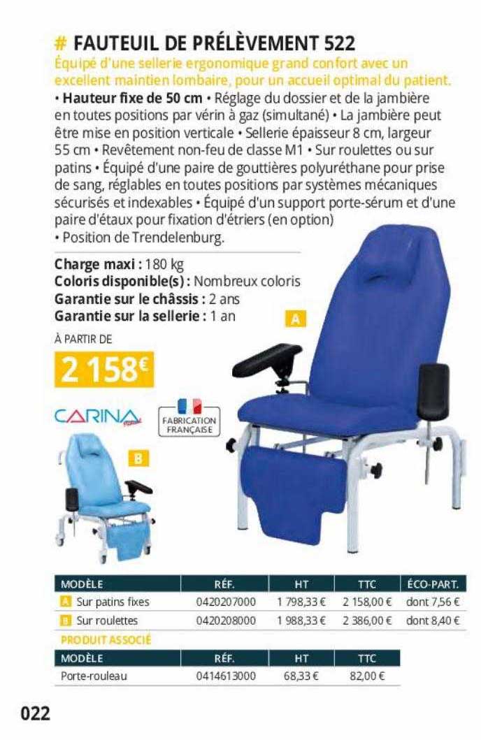 fauteuil de prélèvement 522 carina