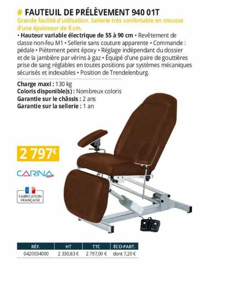 fauteuil de prélèvement 940 01t carina