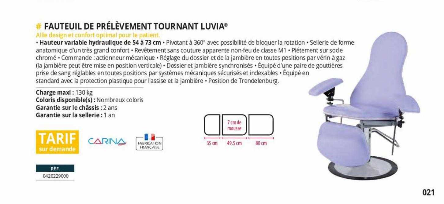 fauteuil de prélèvement tournant luvia carina