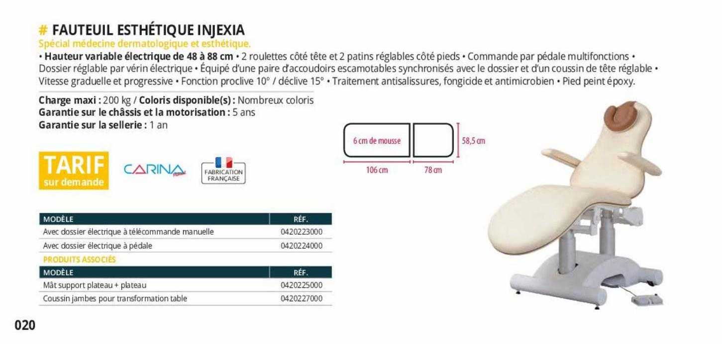 fauteuil esthétique injexia carina