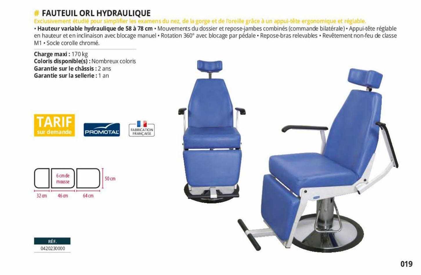 fauteuil orl hydraulique promotal