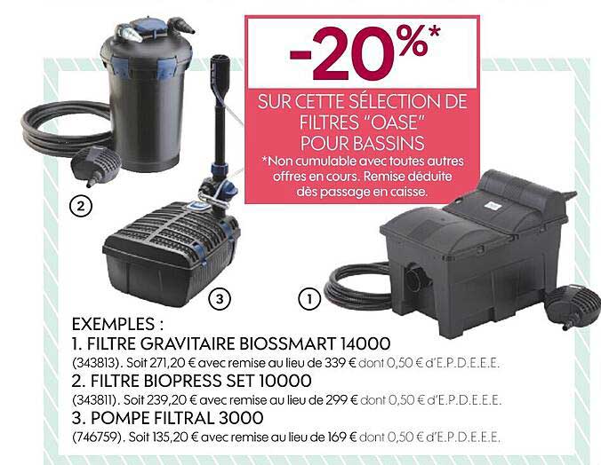 filtre gravitaire biossmart 14000, filtre biopress set 10000, pompe filtral 3000