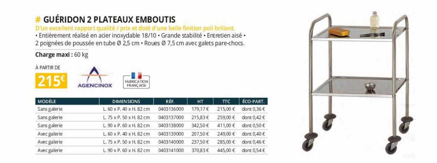guéridon 2 plateaux emboutis agencinox