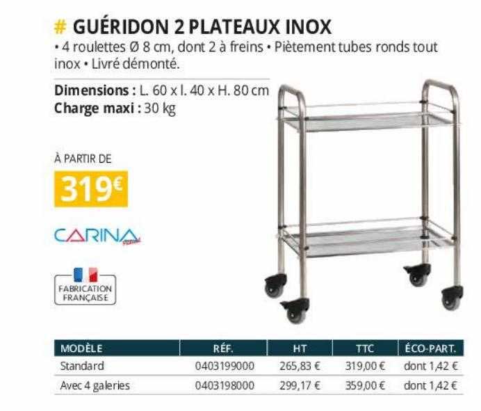 guéridon 2 plateaux inox