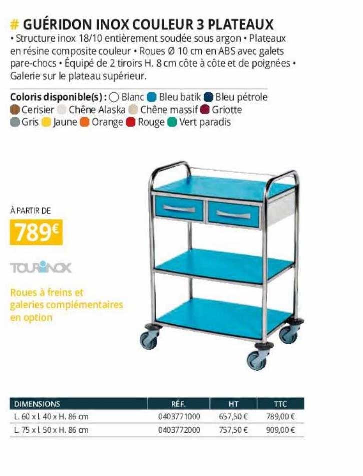 guéridon inox couleur 3 plateaux