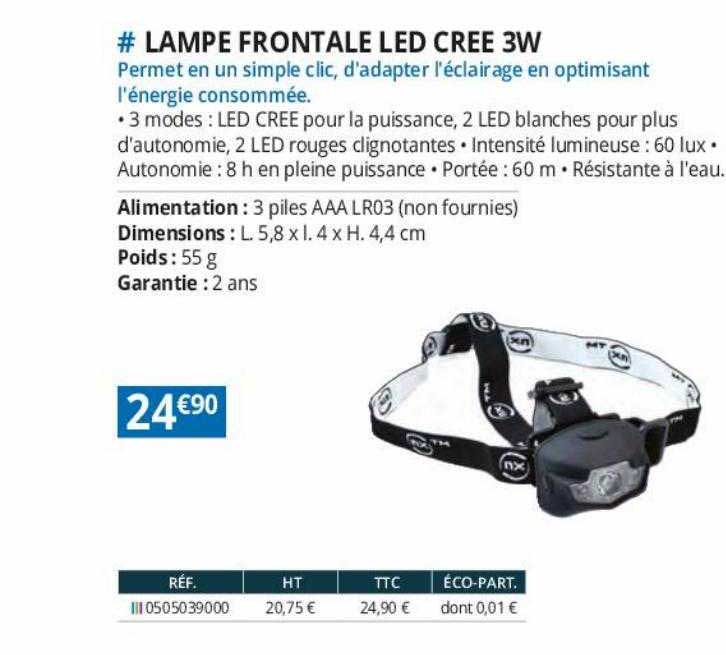 lampe frontale led cree 3w