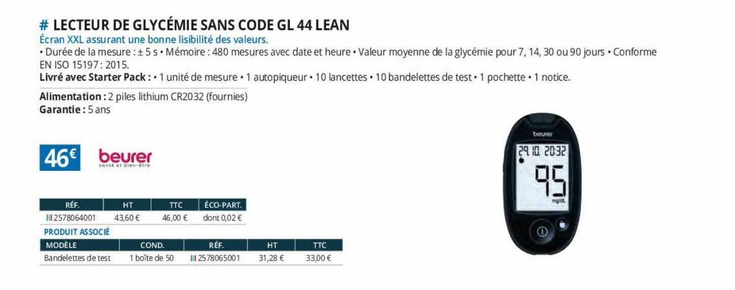 lecteur de glycémie sans code gl 44 lean