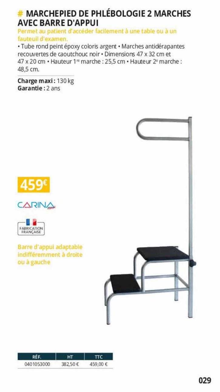 Marchepied De Phlébologie 2 Marches Avec Barre D'appui