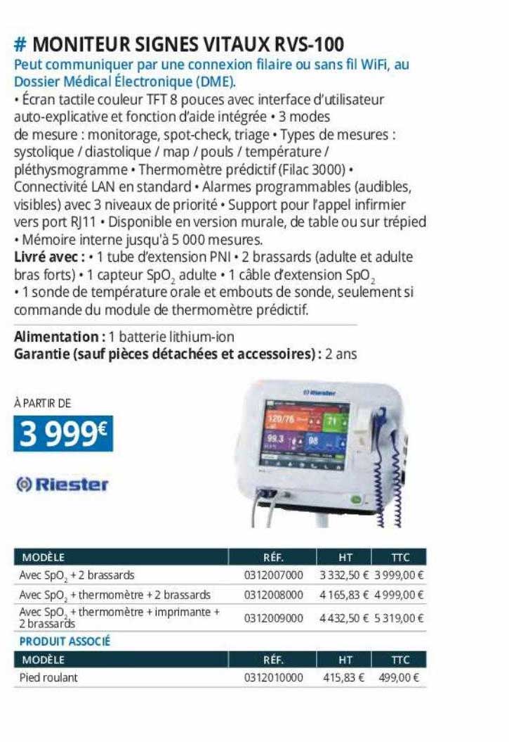 moniteur signes vitaux rvs-100 riester