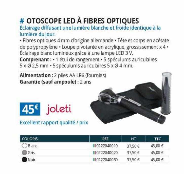 otoscope led à fibres optiques joleti