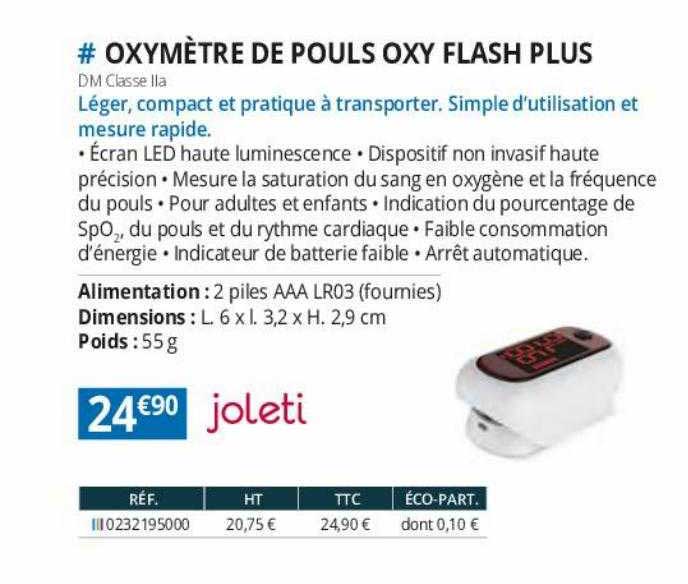 Oxymètre De Pouls Oxy Flash Plus Joleti