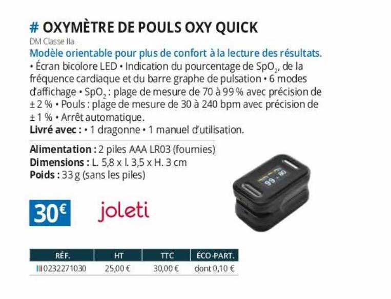 Oxymètre De Pouls Oxy Quick Joleti