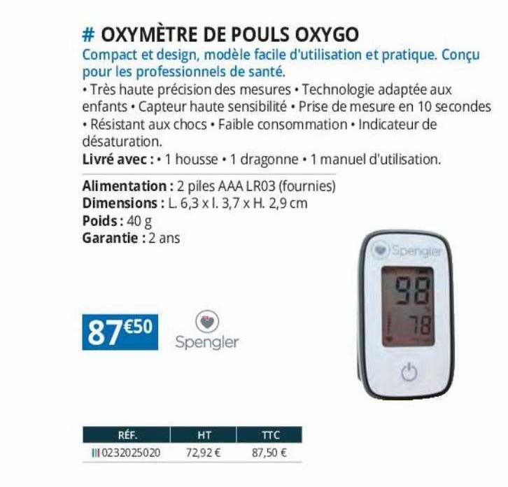 oxymètre de pouls oxygo spengler