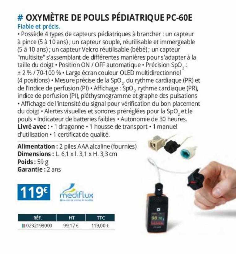 oxymètre de pouls pédiatrique pc-60e mediflux